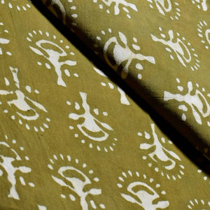 Olive Green Dabu Handblock Print Fabric