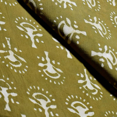Olive Green Dabu Handblock Print Fabric
