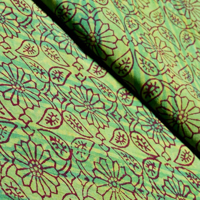 Green Dabu Handblock Print Fabric