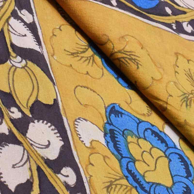 Yellow Pen Kalamkari Natural Dyes Fabric - SSEthnics