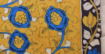 Yellow Pen Kalamkari Natural Dyes Fabric - SSEthnics