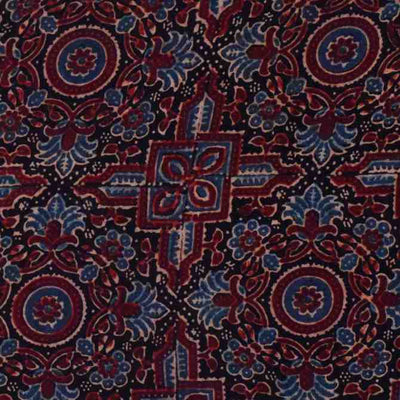 Black Ajrakh Triple Block Rayon Fabric - SSEthnics
