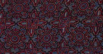 Black Ajrakh Triple Block Rayon Fabric - SSEthnics