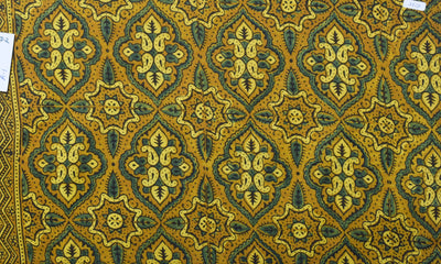 Yellow Ajrakh Modal Silk Handblock Print Fabric - SSEthnics
