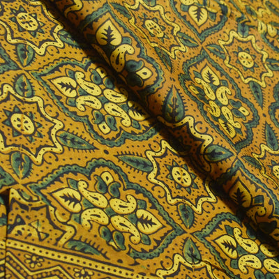 Yellow Ajrakh Modal Silk Handblock Print Fabric - SSEthnics