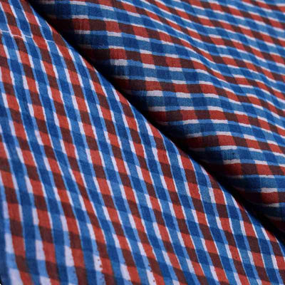 Blue Ajrakh Triple Block Cotton Fabric - SSEthnics