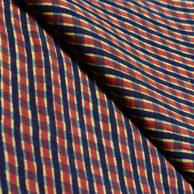 Yellow Ajrakh Triple Block Cotton Fabric - SSEthnics