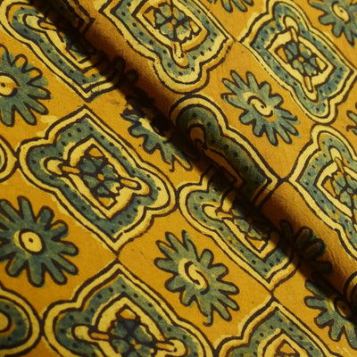 Yellow Ajrakh Special Triple Block Cotton Fabric (Cut Piece 1.35 Meter)