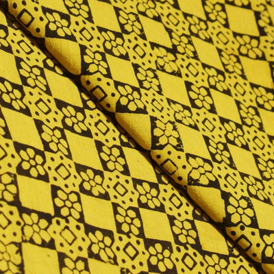Yellow Ajrakh Special Triple Block Cotton Fabric