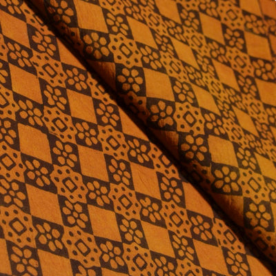 Orange Ajrakh Special Triple Block Cotton Fabric