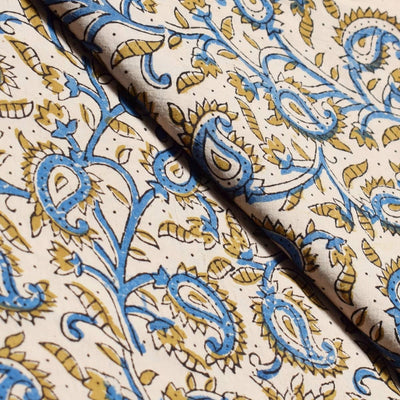 Cream Ajrakh Triple Block Cotton Fabric (Cut Piece 1 Meter)