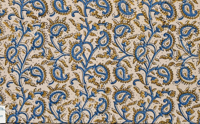 Cream Ajrakh Triple Block Cotton Fabric (Cut Piece 1 Meter)