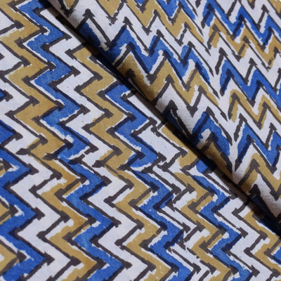 Cream Ajrakh Special Triple Block Cotton Fabric (Cut Piece 1.75 Meter)