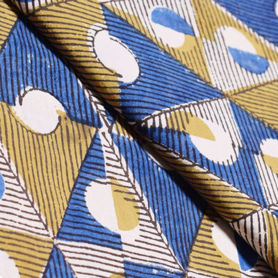 Cream Ajrakh Special Triple Block Cotton Fabric (Cut Piece 1.35 Meter)