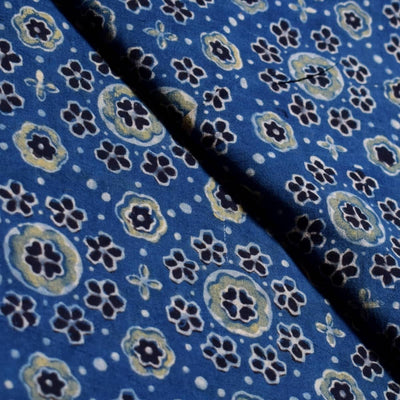 Indigo Ajrakh Special Triple Block Cotton Fabric