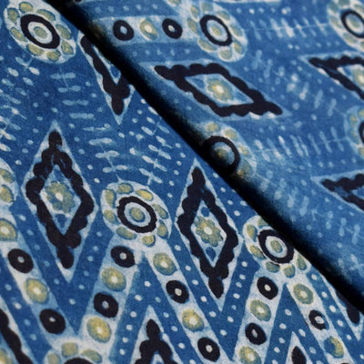 Indigo Ajrakh Special Triple Block Cotton Fabric