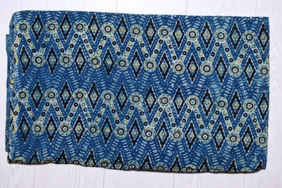 Indigo Ajrakh Special Triple Block Cotton Fabric