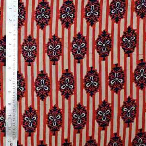 Red Jaipuri Handblock Print Fabric - SSEthnics