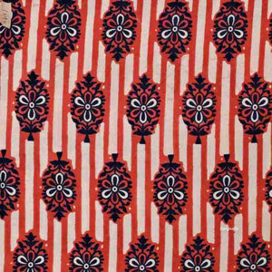 Red Jaipuri Handblock Print Fabric - SSEthnics