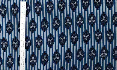 Blue Jaipuri Handblock Print Fabric - SSEthnics