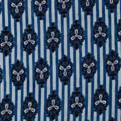 Blue Jaipuri Handblock Print Fabric - SSEthnics