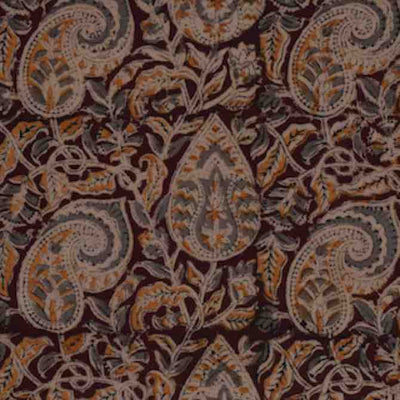 Brown Kalamkari Cotton Handblock Print Fabric - SSEthnics