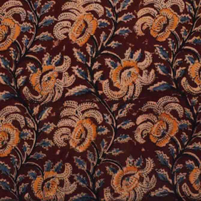 Brown Kalamkari Cotton Handblock Print Fabric - SSEthnics