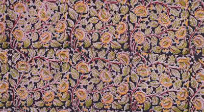 Black Kalamkari Block Print Fabric - SSEthnics