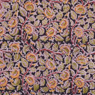 Black Kalamkari Block Print Fabric - SSEthnics