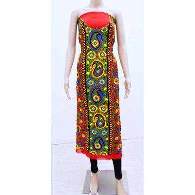 Red Super GeorgettePhulkari Kurti - SSEthnics