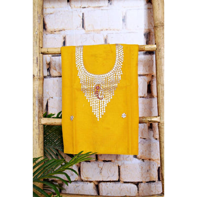 Yellow Gota Patti Hand Embroidered Kurti Fabric - SSEthnics