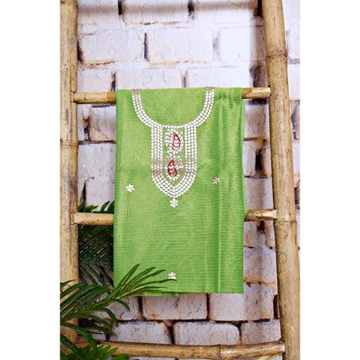 Green Gota Patti Hand Embroidered Kurti Fabric - SSEthnics