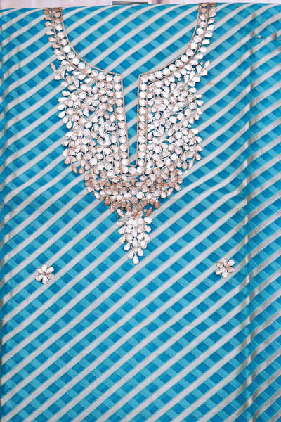 Blue Gota Patti Hand Embroidered Kurti Fabric - SSEthnics