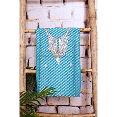 Blue Gota Patti Hand Embroidered Kurti Fabric - SSEthnics