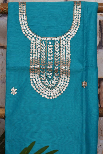 Blue Gota Patti Handicraft Kurti Fabric - SSEthnics