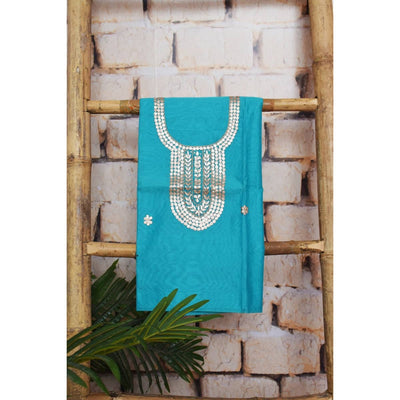 Blue Gota Patti Handicraft Kurti Fabric - SSEthnics