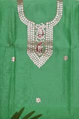 Green Gota Patti Handicraft Kurti Fabric - SSEthnics