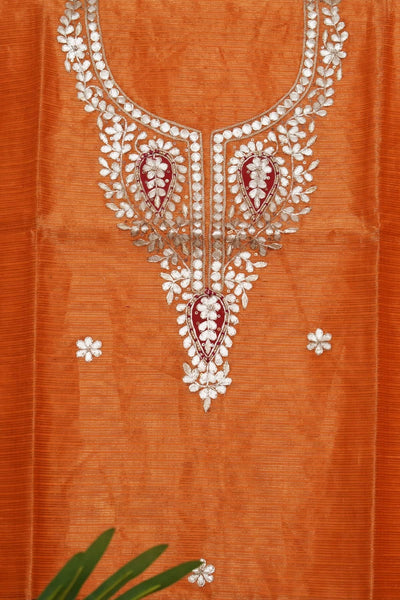Orange Gota Patti Handicraft Kurti Fabric - SSEthnics
