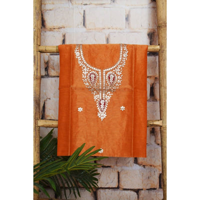Orange Gota Patti Handicraft Kurti Fabric - SSEthnics