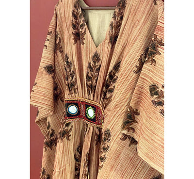 Jaipuri Brush Block Print Cotton Kaftan with Kutch Patch