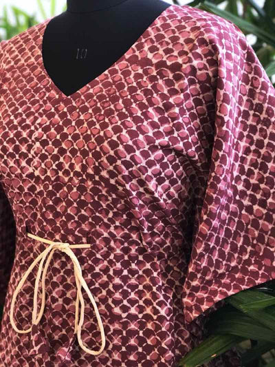 Onion Pink batik Handblock Print Cotton Kaftan - SSEthnics