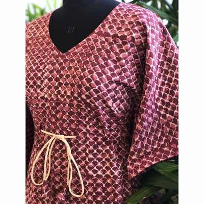 Onion Pink batik Handblock Print Cotton Kaftan - SSEthnics