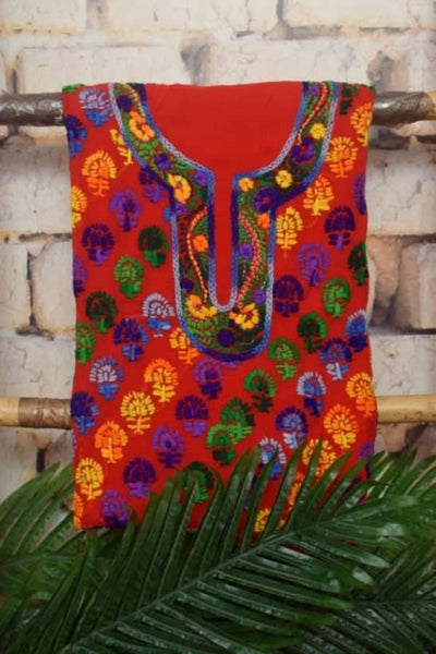 Red GeorgettePhulkari Kurti - SSEthnics