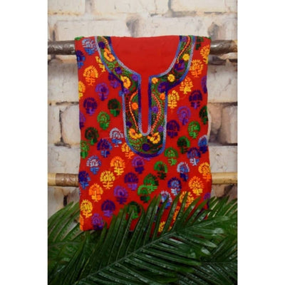 Red GeorgettePhulkari Kurti - SSEthnics