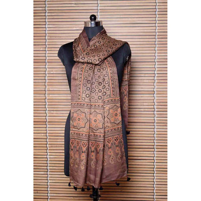 Brown Gajji Silk Ajrakh Stole - SSEthnics