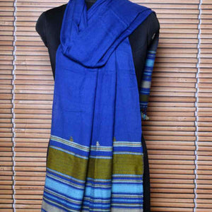 Blue Handloom Kala Cotton Bhujodi Stole - SSEthnics
