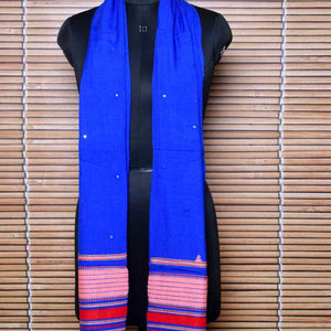 Blue Handloom Kala Cotton Bhujodi Stole with Mirror - SSEthnics