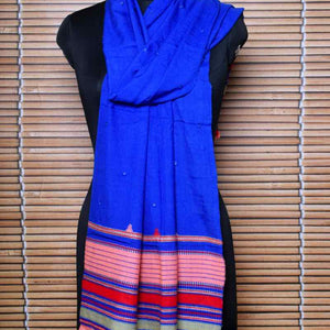 Blue Handloom Kala Cotton Bhujodi Stole with Mirror - SSEthnics