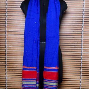Blue Handloom Kala Cotton Bhujodi Stole with Mirror - SSEthnics