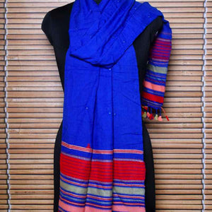 Blue Handloom Kala Cotton Bhujodi Stole with Mirror - SSEthnics